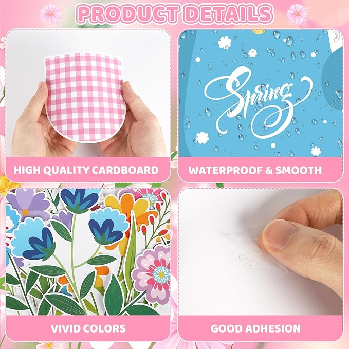 55Pcs Spring Bulletin Board Decorations Set Hello Spring Flower Cutouts Butterfly Bee Floral April Bulletin Board for Classroom Back to School Office Home Chalkboard Door Wall Decor