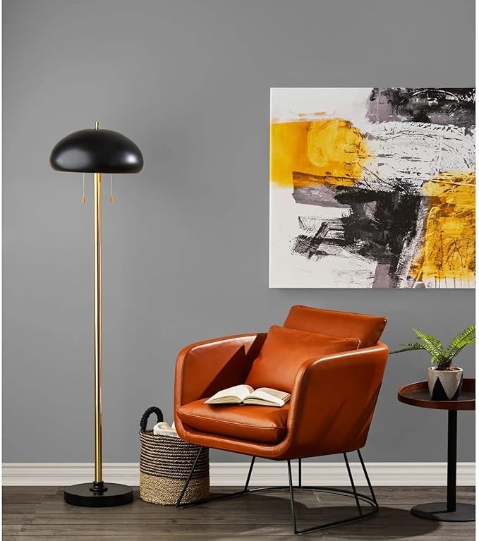 Adesso Floor Lamp with Black and Antique Brass Finishes – Bedroom, Home Office Lighting or Living Room Decor, 63.5” Tall