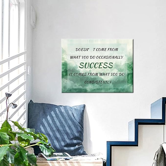 Motivational Canvas Wall Art Inspirational Success Entrepreneur Quotes Modern Motivation Poster Painting Green Ink Picture Print Artwork for Home Classroom Office Stretched and Framed [24''W x 18''H]