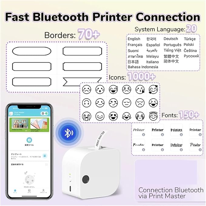 Label Printer, P12 Portable Bluetooth Label Maker Thermal Transfer Printing with Multiple Templates for Storage, Office, Home(Black)