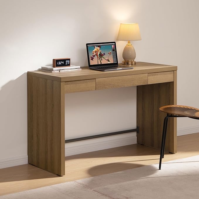 SICOTAS Home Office Executive Desk - 47-Inch Computer Desk with Drawer, Farmhouse Writing Study Desk with Storage,Boho Makeup Vanity Table for Bedroom (Reclaimed Caramel Oak, 2 Pieces)