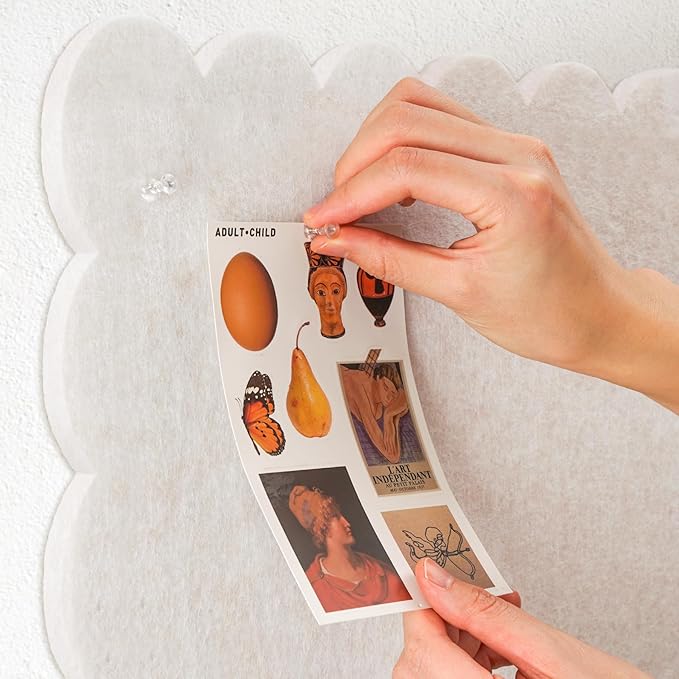 Scalloped Bulletin Board, 24 x 18 Inches Felt Pin Board - Decorative Cork Alternative for Wall, Foldable Picture Self-Adhesive Vision Prayer Board with 20 Pushpins - Oatmeal