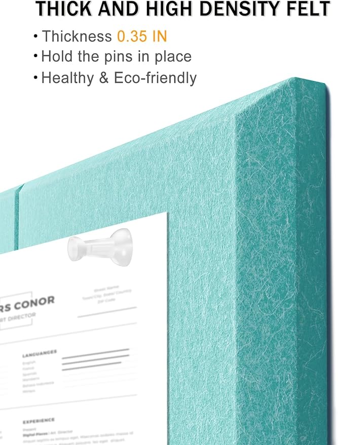 Hsurbtra Large Cork Board for Wall 47 x 36 Inch, 12 Pack Felt Bulletin Notice Board with Pushpins for Office Home School Farmhouse Wall Decor, Lake Blue