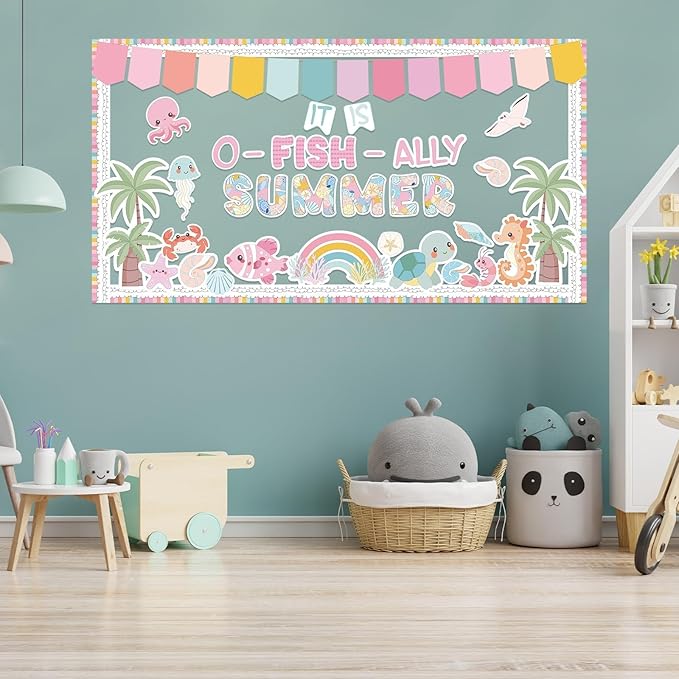 Sea Animals Classroom Bulletin Board Decorations Summer Bulletin Board Set Under The Sea Fish Paper Cutouts for Kindergarten Primary School Summer Ocean Theme Party Wall Decor Supplies