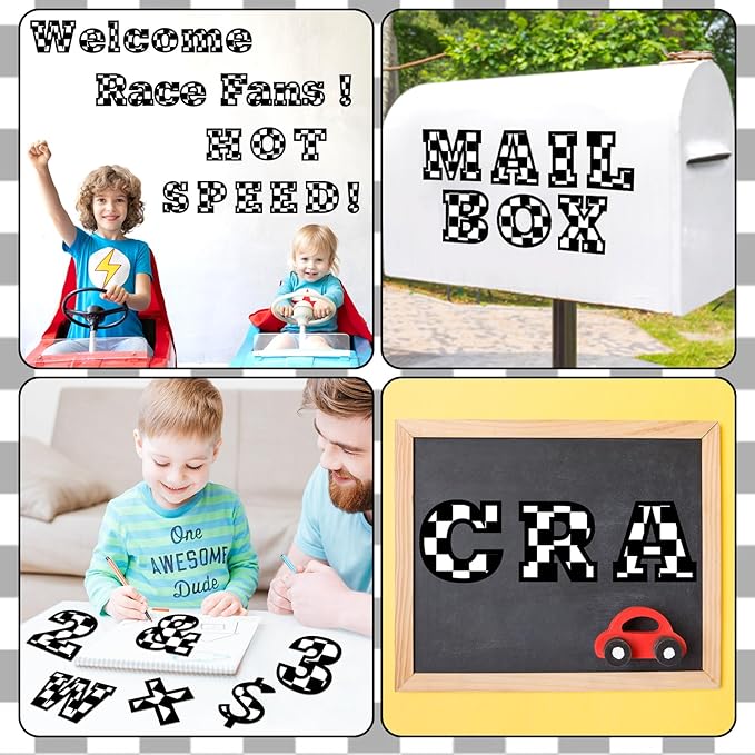 260 PCS Bulletin Board Letters for Classroom 4” Letters Combo Pack Set Black Checkered Car Classroom Decorations Alphabet Numbers Symbols Letters for Bulletin Board Cutouts Card for Classroom Decor