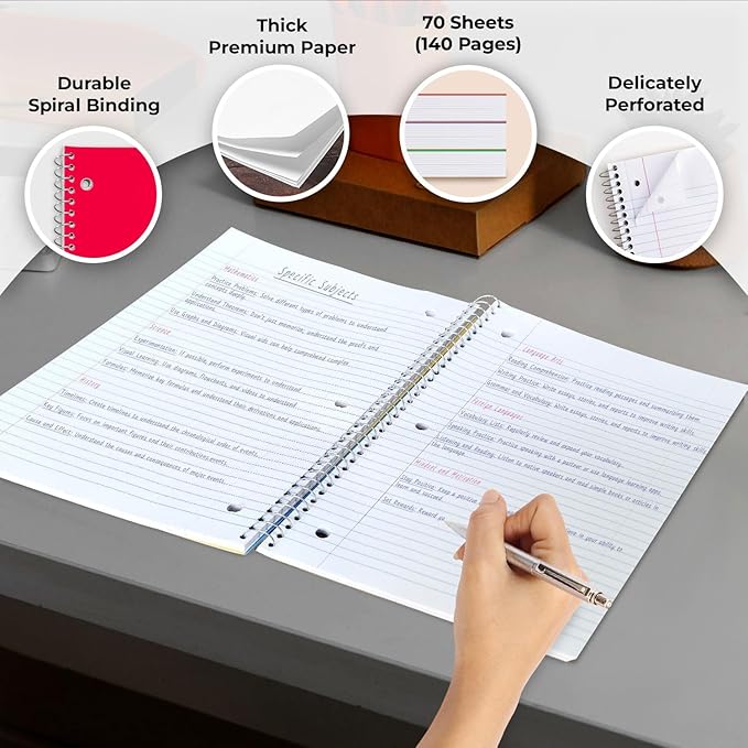Rosmonde 5000 Packs (Pallet) 1 Subject Notebooks, Spiral Notebook Bulk, Wide Ruled, 70 Sheets (140 pages), 8 x 10-1/2", Bulk Spiral Notebooks for School Districts & Office, 4-7 Days Transit