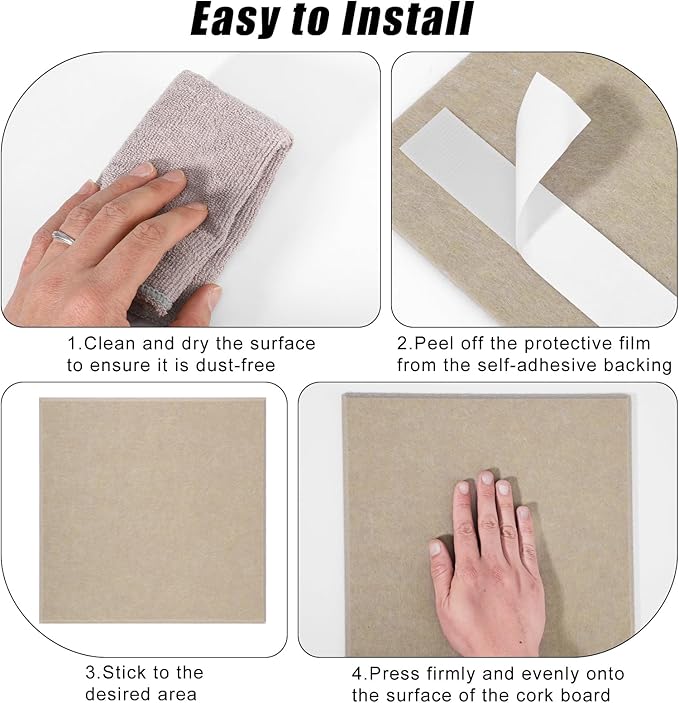 Large Cork Board 36" x 24", 6 Pack Felt Bulletin Board with 30 Pushpins, Cork Boards Alternative with Self-Adhesive Strips, Felt Wall Tiles Pin Boards for Walls Office Home School Decor-Tan