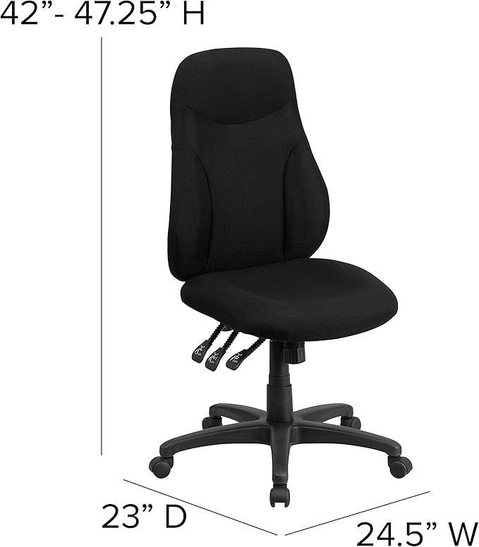 Flash Furniture Hughes High Back Black Fabric Multifunction Swivel Ergonomic Task Office Chair