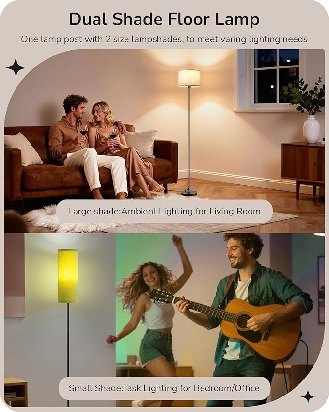 EDISHINE Modern Floor Lamps for Living Room, 63.7" Colorful Floor Lamp with Two Shades, Remote Control Foot Switch, 2700-6000K Dimmable Minimalist Standing Lamp for Bedroom, 9W Bulb Included, Green