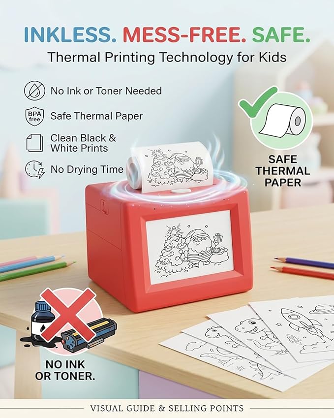 Ai Sticker Maker Machine Box Mini Smart Voice Inkless Portable Thermal Display Label Photo Stickers Printer Kids Creative Stamper Toy for Home Office Scrapbooking DIY Crafts Gift Wrapping(3PCS)