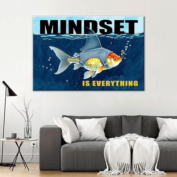 Motivational Canvas Wall Art Inspirational Entrepreneur Quotes Poster Print Mindset is Everything Picture Painting for Modern Home Living Room Classroom Office Wall Decor Artwork [36''Wx24''H]