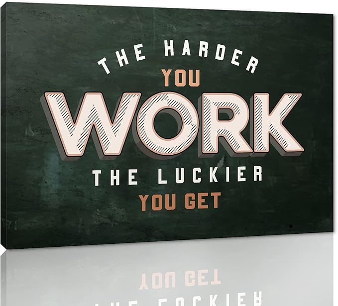The Harder You Work The Luckier You Get - Inspirational Office Quotes Canvas Wall Art Black and White Positive Affirmations Wall Decor Artwork for Walls HD Print Framed Ready to Hang-36 Wx24 H