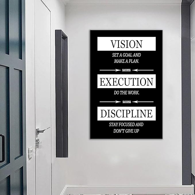 Inspirational Posters Wall Art Formula for Success is Vision Execution Discipline Motivational Quotes Printed on Canvas Picture for Company Office Workplace Living Room Ready to Hang [24" W X 36" H]