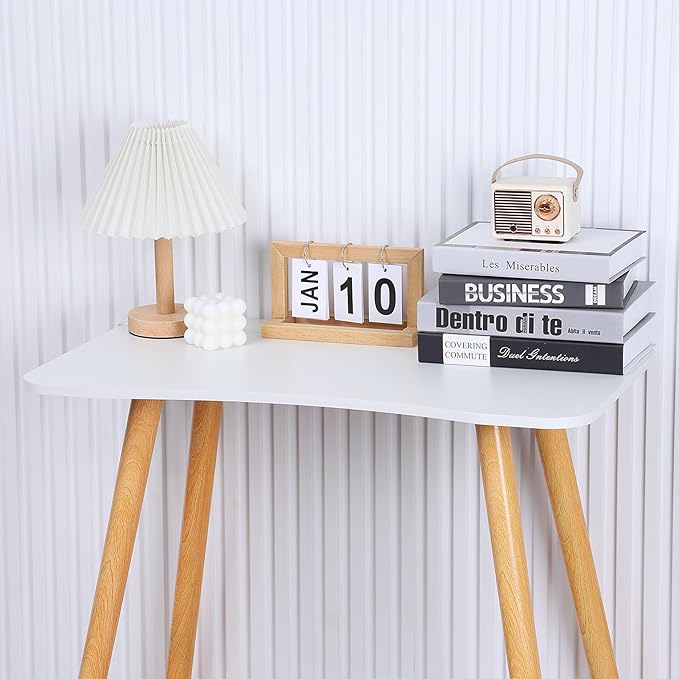 Solid Wood Writing Desk 27.5" Home Office Computer Desk Modern Work Study Table with 4 Wood Legs (White)