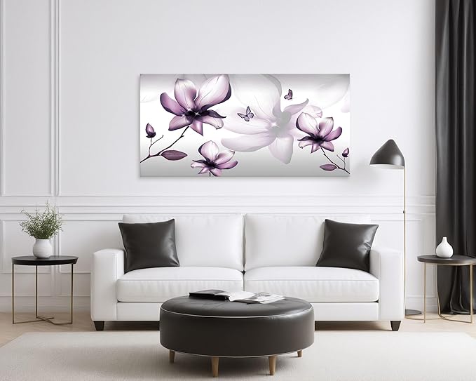 Muolunna BK06575 Purple Magnolia with Butterfly Flower Canvas Wall Art Picture 1 Panel 3D wallpaper Modern Art Prints Painting For Bedroom Modern Office Wall Decor Artwork