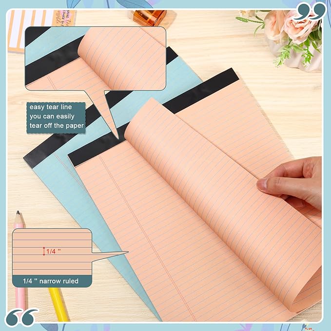 Fuutreo 8 Pcs 8.5'' x 11'' Colored Legal Pad 50 Sheets Per Writing Pads Narrow Ruled Notepad Perforated Writing Notepad Office Supplies for College Office Business (Vintage Color)