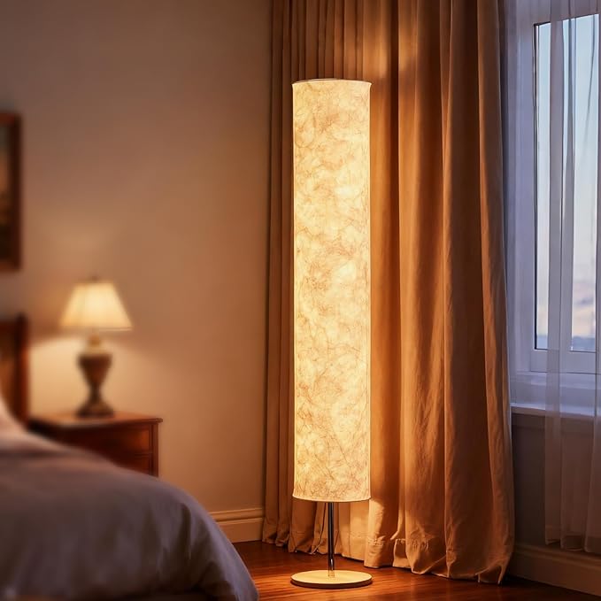 58" Soft Light Floor Lamp 3 Color Lighting Remote Control LED lamp with Tyvek Fabric Shade Column Paper Floor lamp,Brightness Adjustable for Living Room Bedroom Game Room