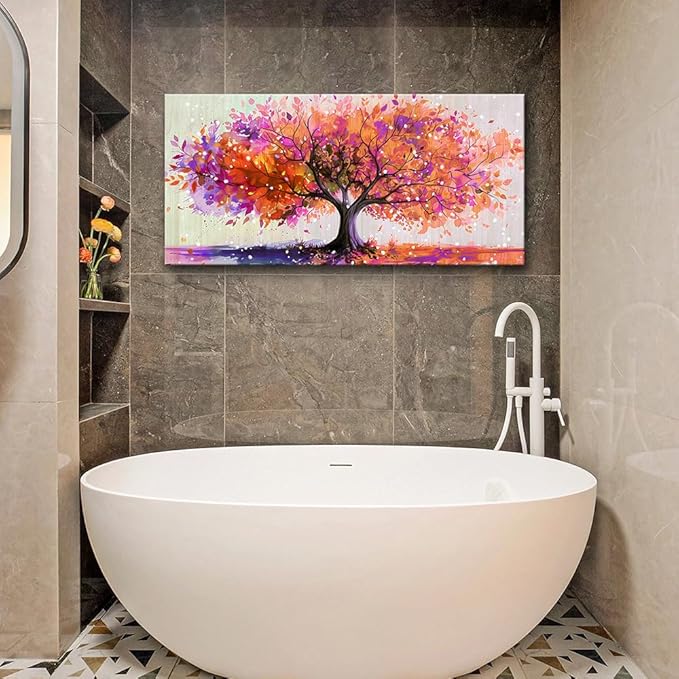 Wapluam Wall Art For Living Room Canvas Wall Decor For Office Bedroom Decorations Red Tree Wall Painting Abstract Watercolour Wall Pictures Artwork Canvas Prints Posters Modern Home Decor 40" x 20"
