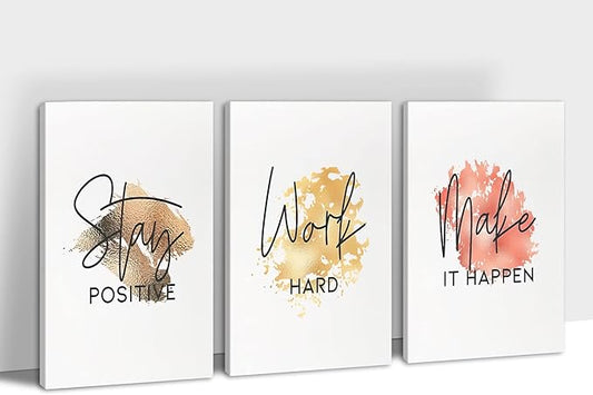 SHMAO Office Canvas Wall Art Motivational Wall Decor, 3 Piece Stay Work Make Print Pictures for Office Wall Decor Women Inspirational Framed Artwork Home Office Decor 12”x18”x3 Panels