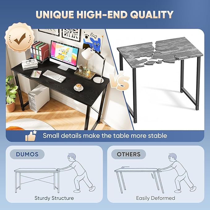 DUMOS 55 Inch Small Computer Desk for Home Office, Modern Study Work Table Simple Style for Bedroom, WritInchg Desks with X-Shaped ReInchforcement, Black