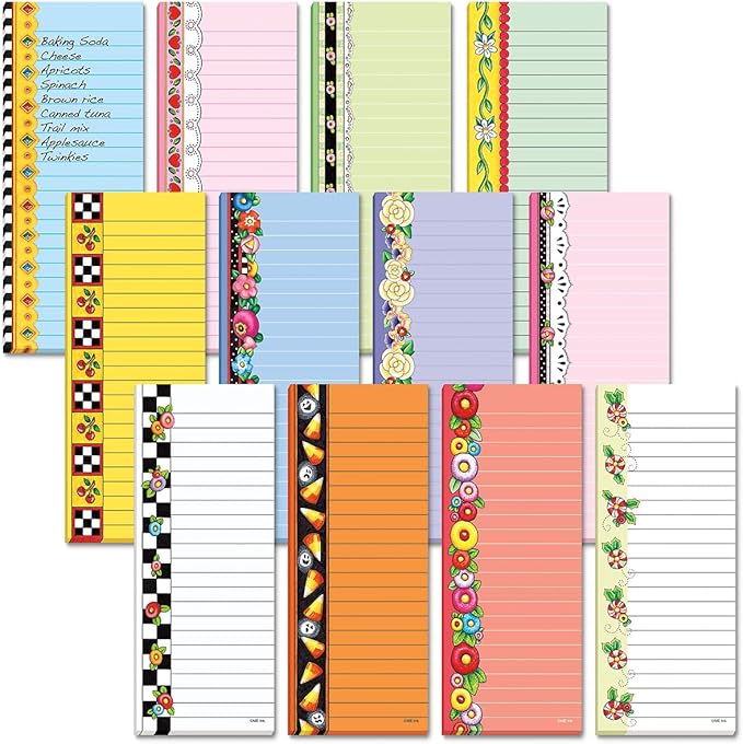 Current Mary Engelbreit Seasonal Magnetic Notepad Set – Set of 12 Mini Memo Pads, 12 Designs, 30-Sheet Pads, 2½ x 6½ Inches, Shopping List, To-Do Notes, Printed in The USA