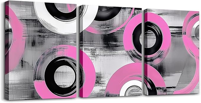 jejeloiu 12"x16"x3pcs Pink Geometric Office Decorations Artwork Posters Boys Girls 3 Piece Canvas Wall Art for Living Room Bedroom Abstract Art Picture Wall Decor