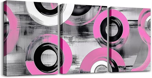 jejeloiu 12"x16"x3pcs Pink Geometric Office Decorations Artwork Posters Boys Girls 3 Piece Canvas Wall Art for Living Room Bedroom Abstract Art Picture Wall Decor