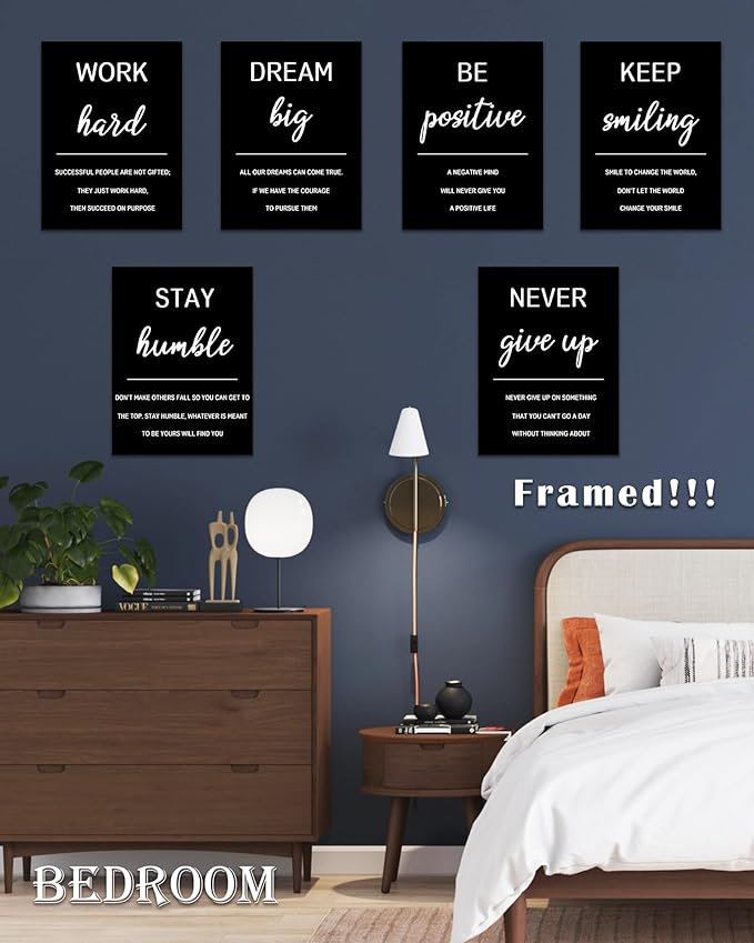 Drsoum Inspirational Office Wall Art Motivational Wall Decor 12” x16” Framed Quotes Encouraging Canvas Posters for Living Room Bedroom Sayings - Set of 6 Framed