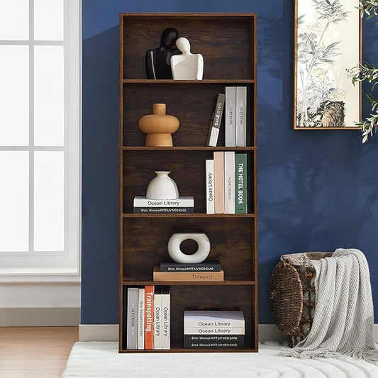 Bookshelves and Bookcases,5-Tier Open Storage Shelf, Floor Standing Display Storage Shelves for Home Office, Living Room, Bedroom, Brown