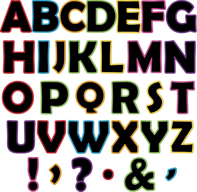 150 PCS Large 6" Font Bulletin Board Letters and Punctuation Cutouts Set, Black with Rainbow Neon Decoration Border Letters for Classroom Alphabet Poster Wall Bulletin Board Display Home School Decor