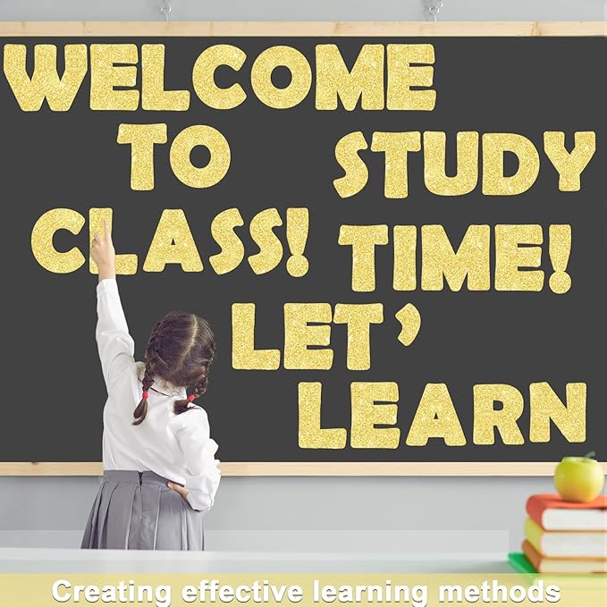 150 PCS Large 7" Font Letters and Punctuation Set, Gold Classroom Alphabet Cutout for Bulletin Board Display Home School, A Great Helper to Inspire Students' Learning Interest