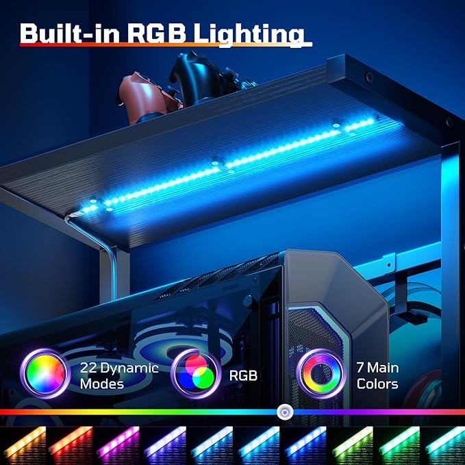 Bestier 44 Inch Gaming Desk for Small Spaces, Reversible Computer Desk with Drawers & Shelves, Modern Gamer Desk Table with Side Bag & Headphone Hook for Home Office, Black