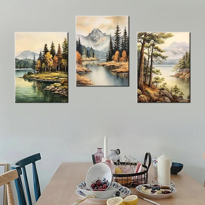 Landscape Canvas Wall Art Abstract Mountain Forest Posters Print Beautiful Scenery Picture Painting Wall Decor Artwork for Modern Home Bathroom Kitchen Women Room Stretched and Framed [36''W x 16''H]