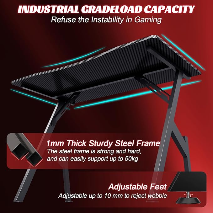 HLDIRECT 32 Inch A-Shaped Gaming Desk with Carbon Fibre Surface - Ergonomic PC Workstation for Home Office & Simple Gaming