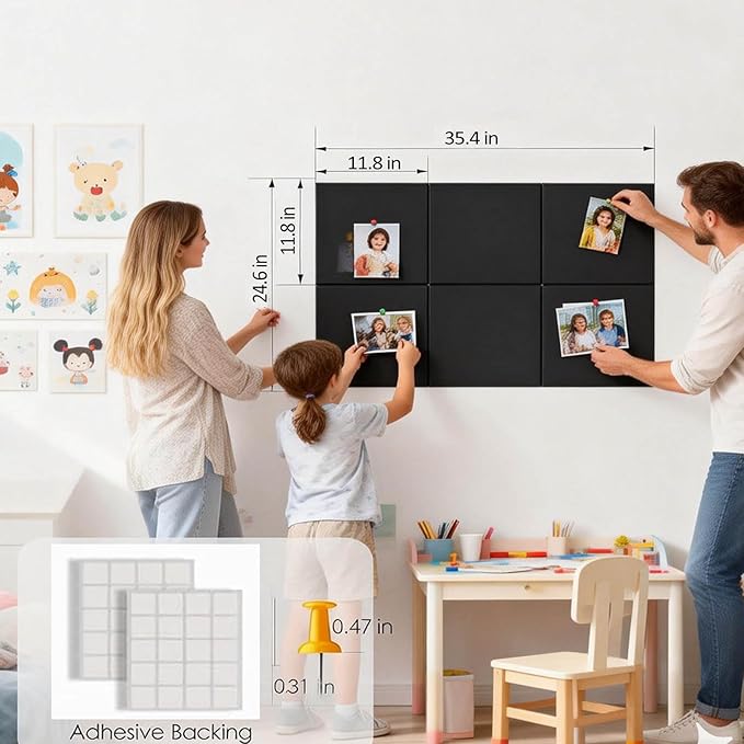Large Bulletin Board 35.4" x 23.6", Black Cork Board, 6 Pack Cork Boards for Walls with 24 thumbtacks, Pin Board & Vision Board for Home Office, Student Dorm, Creative Studio