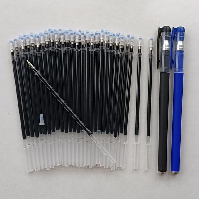 Gel Ink Pens Refills Black,50 Pack Gel Refills for Pens,0.5 mm Pen Refill 5 Inch/130mm,Send 2 Extra Pens,Ink Non Bleeding Through,Smooth Writing
