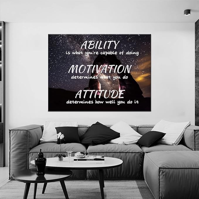 QYHART Attitude Motivation Canvas Wall Art Ability Inspirational Posters Pictures Motivational Painting Prints Artwork for Living Room Home Decor Framed Ready to Hang [40''W x 30''H]