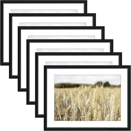 Golden State Art, Gallery Wall Frame Set of 6 - Black 6x8 Aluminum Photo Frames with Mat for 5x7 Pictures - 6 x 8 inch Metal Frame with Real Glass Cover - Elegant Home or Office Decor