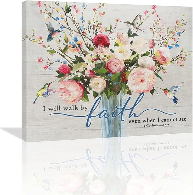 Christian Wall Art Bible Verses Pictures Wall Decor Rustic Floral Canvas Country Flower Print Painting Modern Home Artwork for Bathroom Bedroom Living Room Office Framed 24"x20"