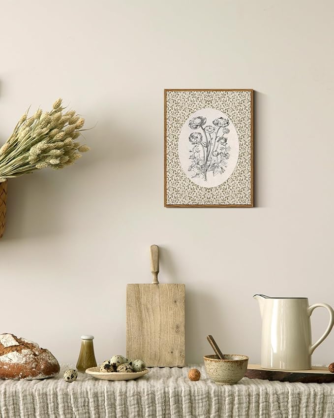 InSimSea Framed Canvas Prints Art Vintage Decor, Classical Neutral Floral Painting, Rustic Cottage Roses Flower Nursery Wall Art for Living Room Bedroom Home Bathroom Wall Decor, 12x16inch