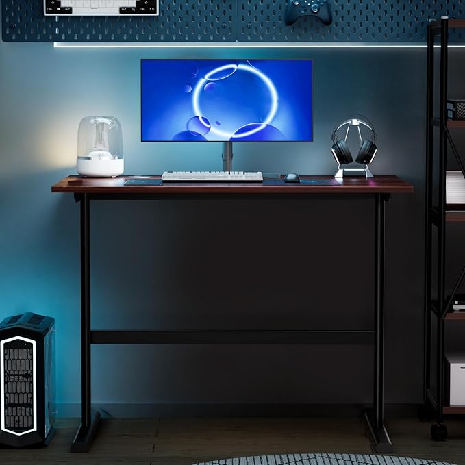 YOXIER Computer Desk, I-Shaped Office Desk, 39 Inch Small Computer Desk for Home Office, Bedroom Student Study Table, Writing Table with Table Cable Hole for Small Spaces 100cm