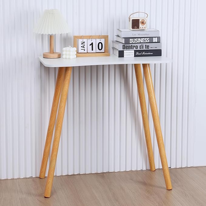 Solid Wood Writing Desk 27.5" Home Office Computer Desk Modern Work Study Table with 4 Wood Legs (White)