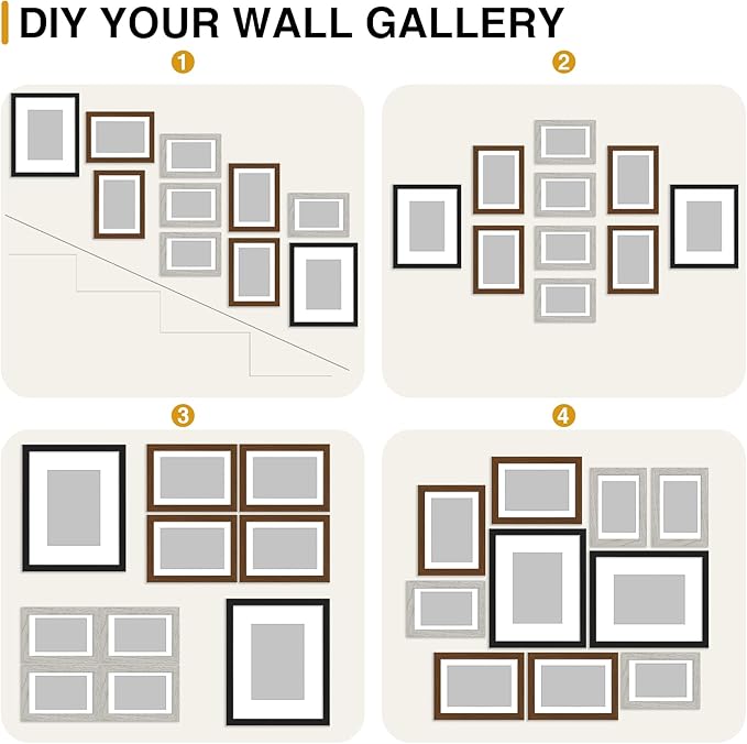 decorUhome Picture Frames Collage Wall Decor for Photo Gallery Display, Assorted Picture Frames set of 10 Including Two 8x10 / Four 5x7 / Four 4x6 for Family Wall Decor, Black/Brown/Grey, 10 Pack