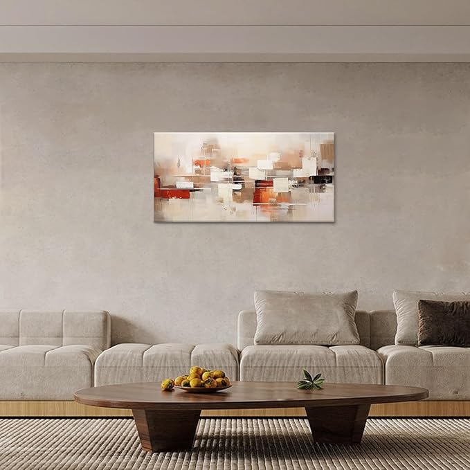 Abstract Wall Art Geometric Block Canvas Art Brown and Beige Modern Wall Art Minimalist Wall Decor Artwork Living Room Neutral Canvas Framed Painting for Bedroom Office