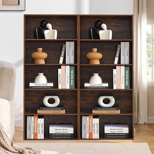 Tall Bookshelves with Cabinet, Office Storage Cabinets and Bookshelf, 5-Tier Wooden Bookcase with Storage, Floor Standing Display Cabinet Shelves for Living Room, Home Office, Brown