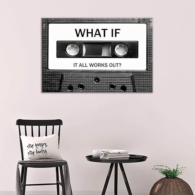 Inspirational Canvas Wall Art Home Decor Motivational Vintage Cassette Tape Poster Print Positive Quotes Picture Painting Artwork for Bedroom Gym Office Living Room Ready to Hang [12''Wx18''H]