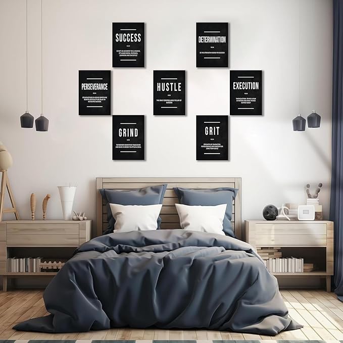 9Pcs Motivational Wall Art Inspirational Quote Canvas Painting Success Entrepreneur Phrases Wall Decor Positive Affirmation Poster Prints for Bedroom Living Room Office Workplace Pictures Unframed