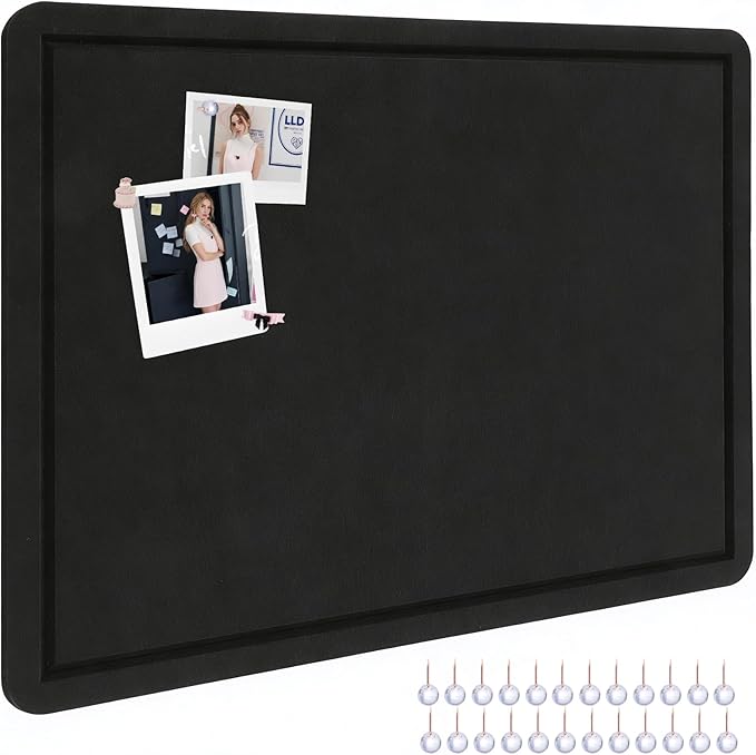 Bulletin Board, 36" x 24" Foldable Cork Board Felt Pin Boards with 35 Pushpins Self-Adhesive Photo Decorative Felt Boards for Walls, Office, School, Classroom, Home, Bedroom - Black