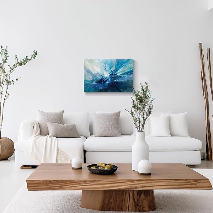 gaosoul Modern Abstract Canvas Wall Art Blue Harness Graffiti Painting on White Background Stylish Framed Minimalism Artwork Prints for Living Room Bedroom Office Decor 24x16in