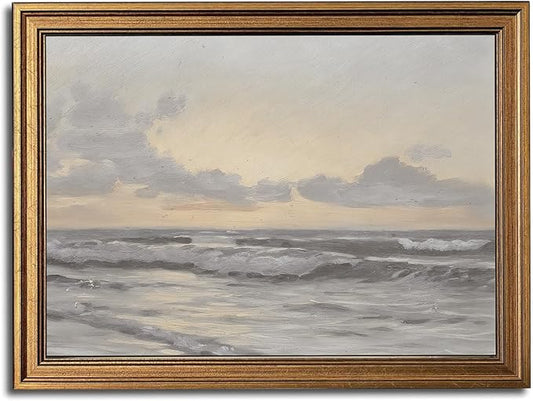 Gold Framed Wall Art Vintage Canvas Wall Art Aesthetic Coastal Landscape Sea Sky Artwork Prints Picture for Living Room Bedroom Farmhouse Bathroom Office Decor, 8x10